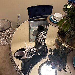 Black and White Lace-Up Boots